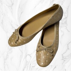 J. Crew Tan Polka Dot woven Ballet Flats with Bow natural size 9.5